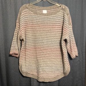 Striped Sweater With Button Details on Shoulder, 3/4 Sleeves, Generous XL